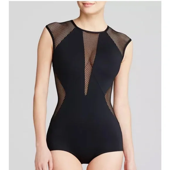 Carmen Marc Valvo City Slick High Neck One Piece Swimsuit - Picture 1 of 6